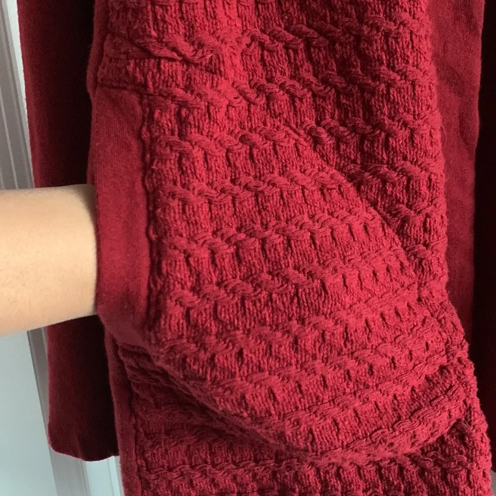Lucky Brand *Flaw Cardigan Braid Knit Reddish Brown Medium Linen Blend Pockets